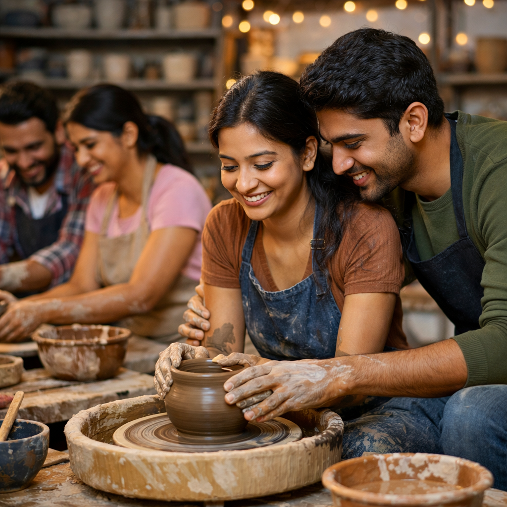 pottery workshops in hyderabad with people shaping clay